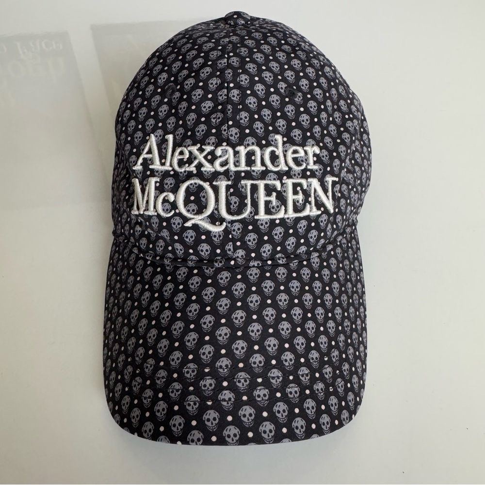Alexander McQueen Baseball Cap Hat Black Strapback Dots Skull All Over Print AOP